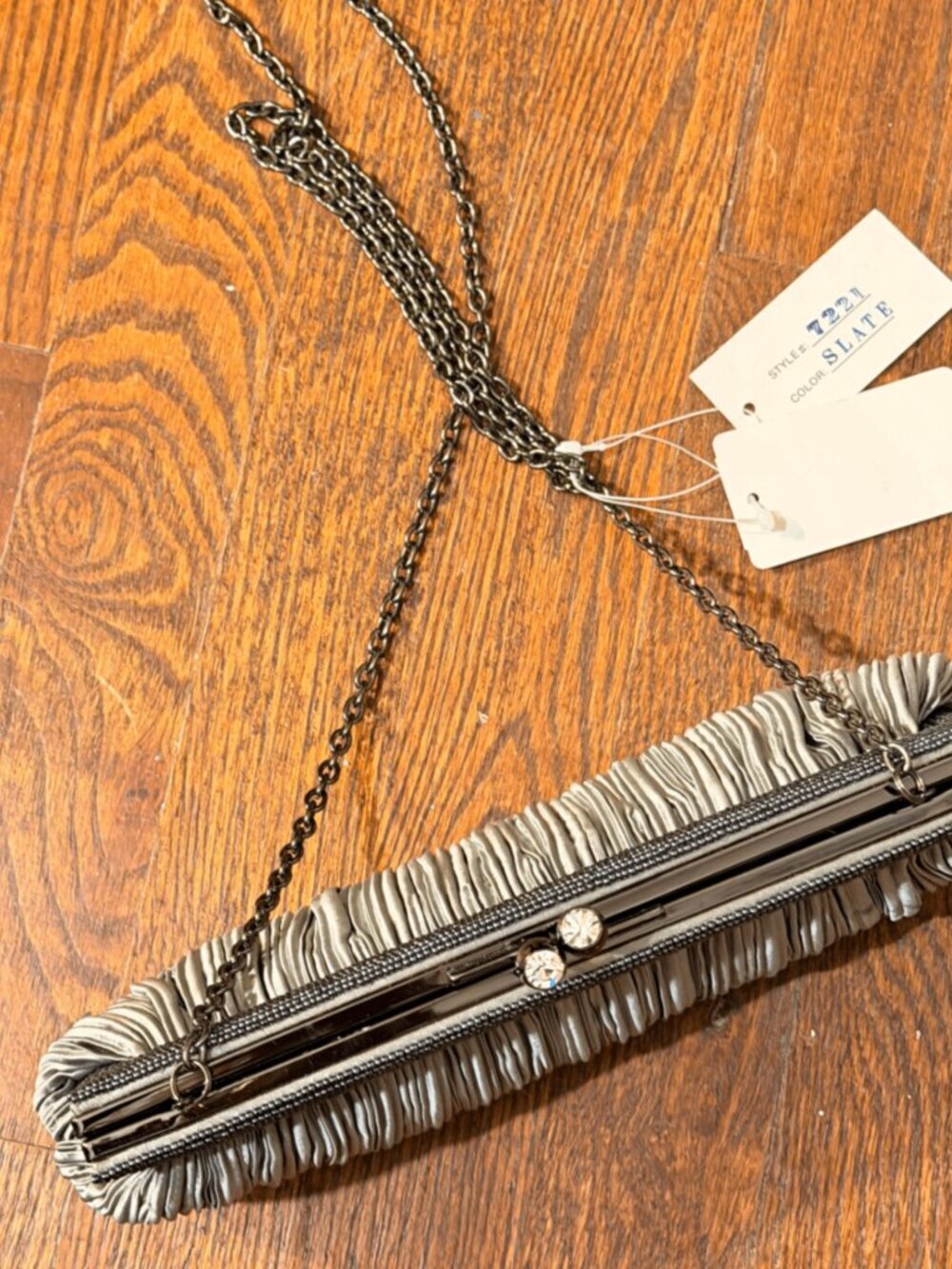 Franchi Slate Pleated Cocktail Clutch/Evening Bag with Chain Strap - Picture 5 of 5